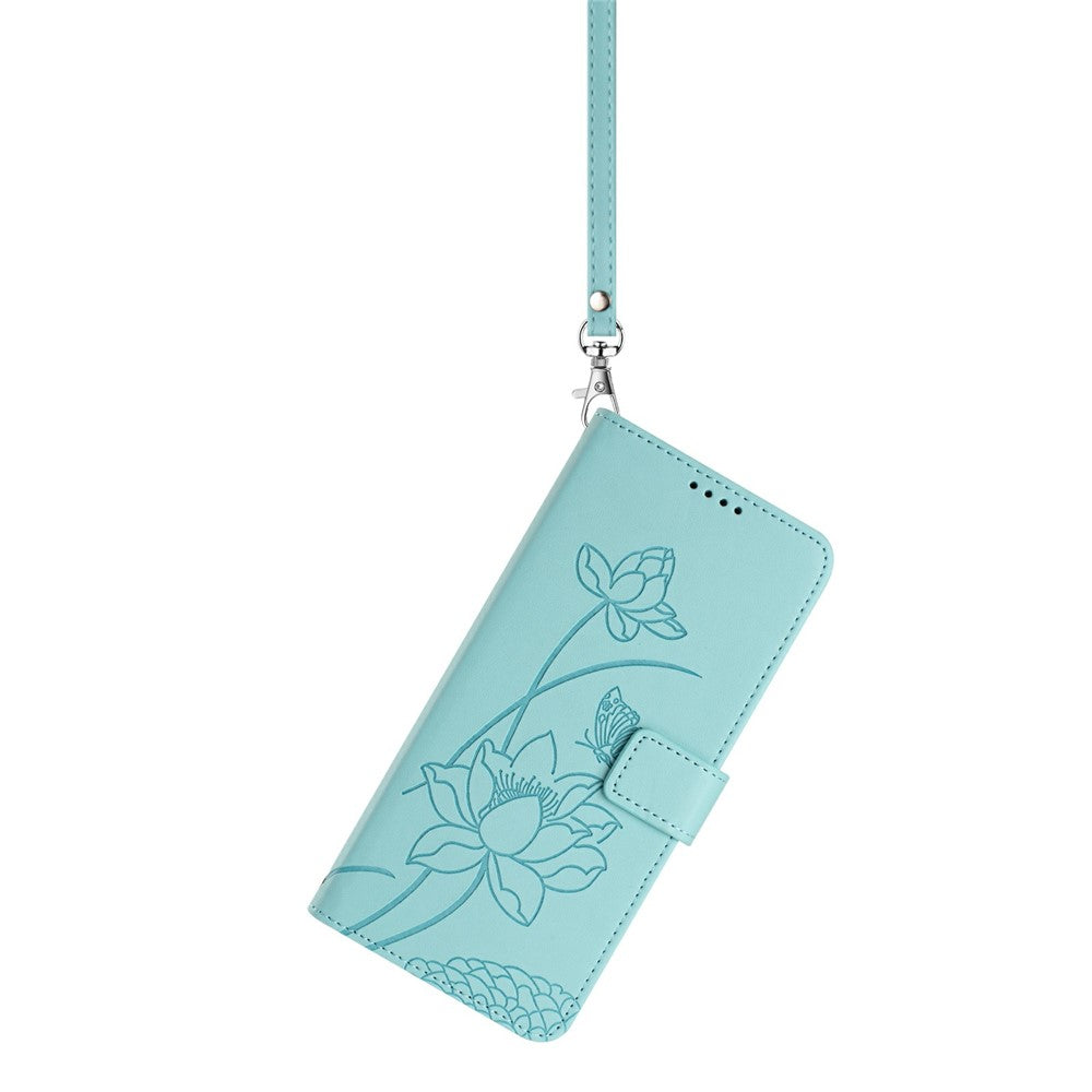 For Xiaomi 17 Pro Max Case Wallet Stand Lotus Imprint Leather Phone Cover with Wrist Strap - Green