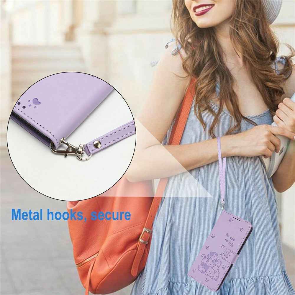For Xiaomi 17 Pro Wallet Case Cats Imprint Leather Phone Cover with Strap - Purple