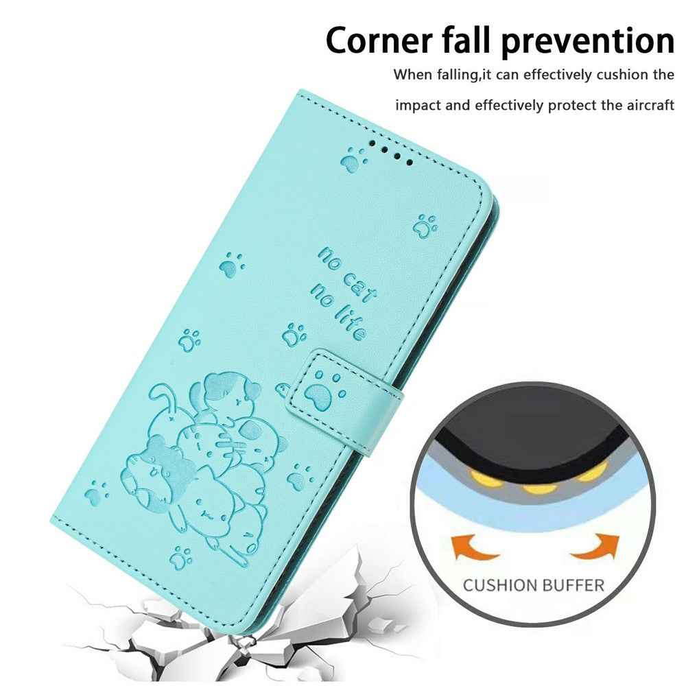 For Xiaomi 17 Pro Wallet Case Cats Imprint Leather Phone Cover with Strap - Green
