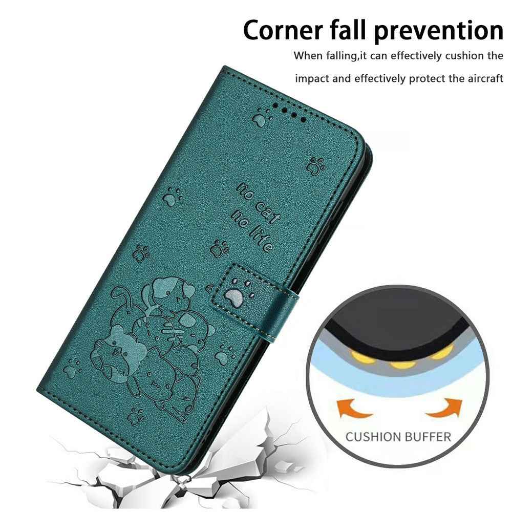 For Xiaomi 17 Pro Wallet Case Cats Imprint Leather Phone Cover with Strap - Blackish Green