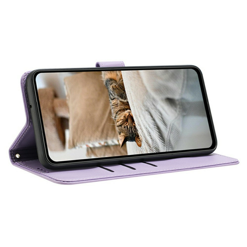 For Xiaomi 17 Pro Max Wallet Case Cats Imprint Leather Phone Cover with Strap - Purple