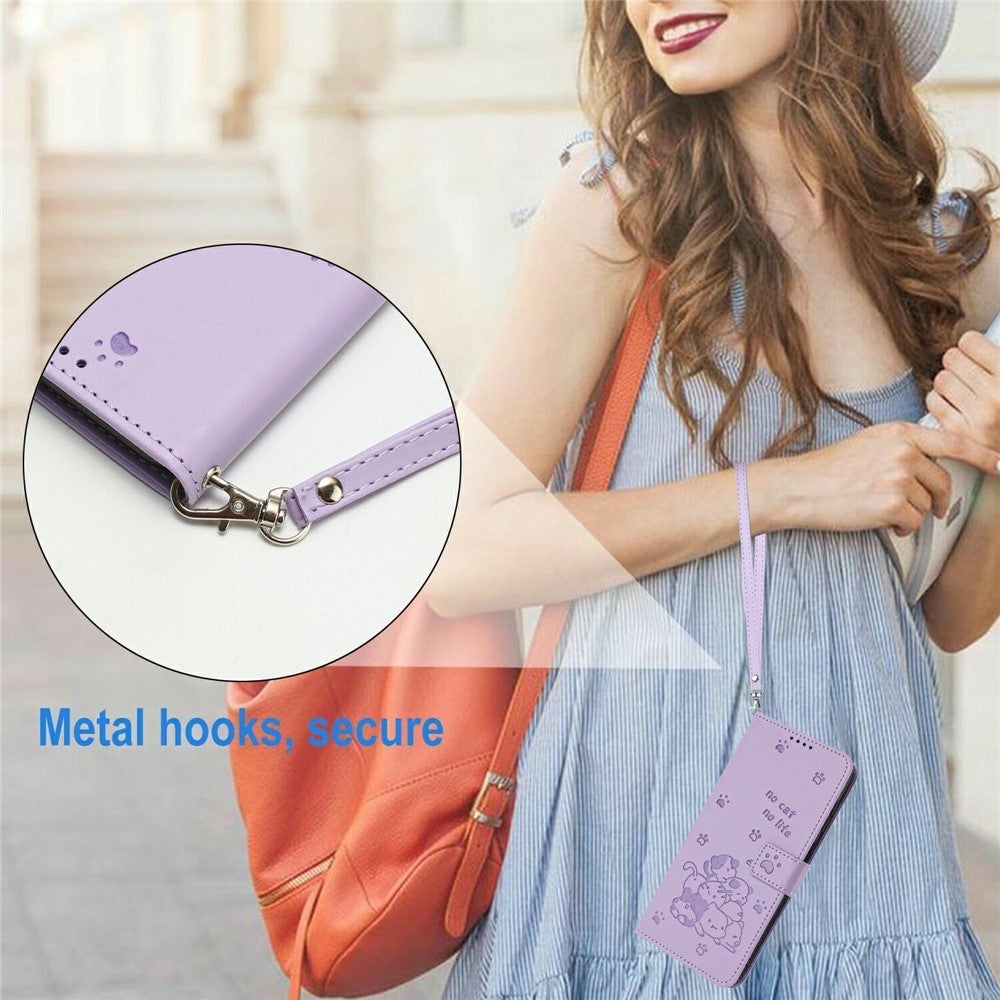 For Xiaomi 17 Pro Max Wallet Case Cats Imprint Leather Phone Cover with Strap - Purple