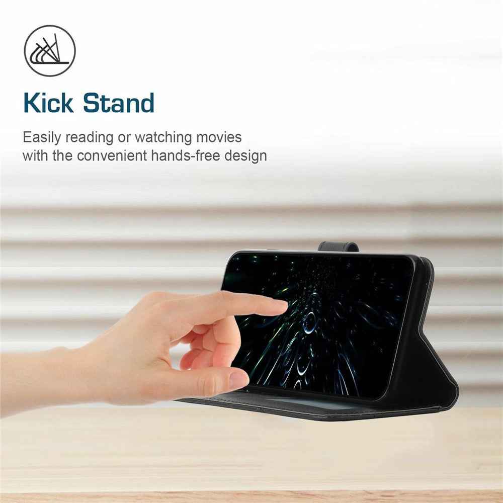 For Xiaomi 17 Pro Leather Phone Case Foldable Stand Wallet Flip Cover with Strap - Black