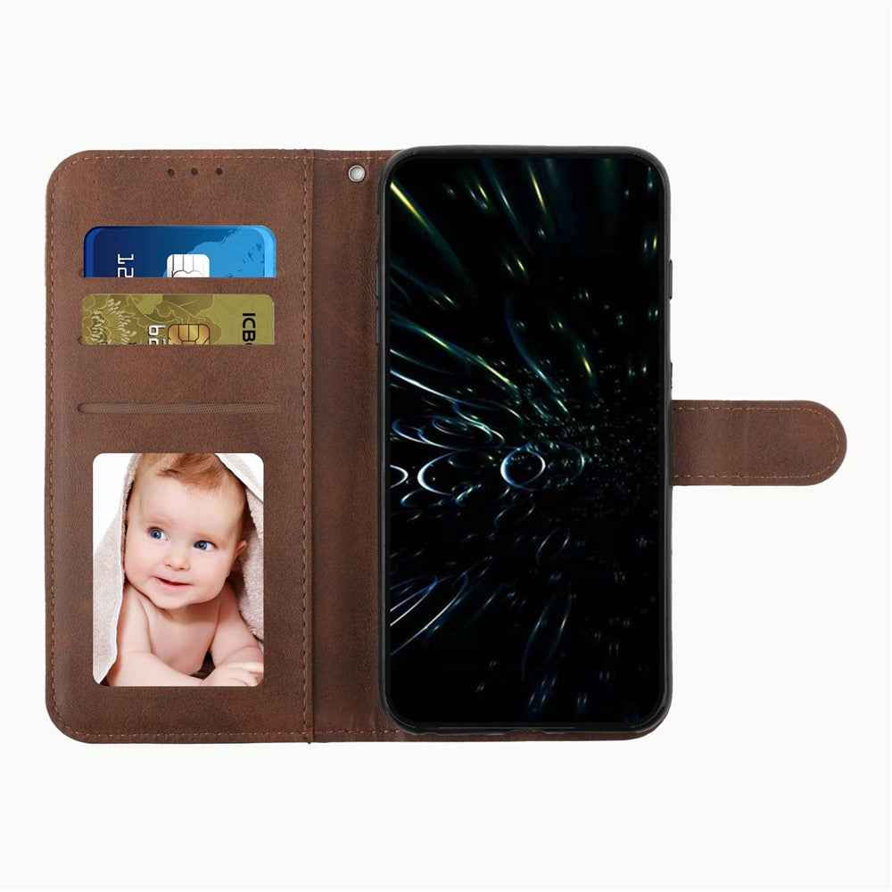 For Xiaomi 17 Pro Leather Phone Case Foldable Stand Wallet Flip Cover with Strap - Brown