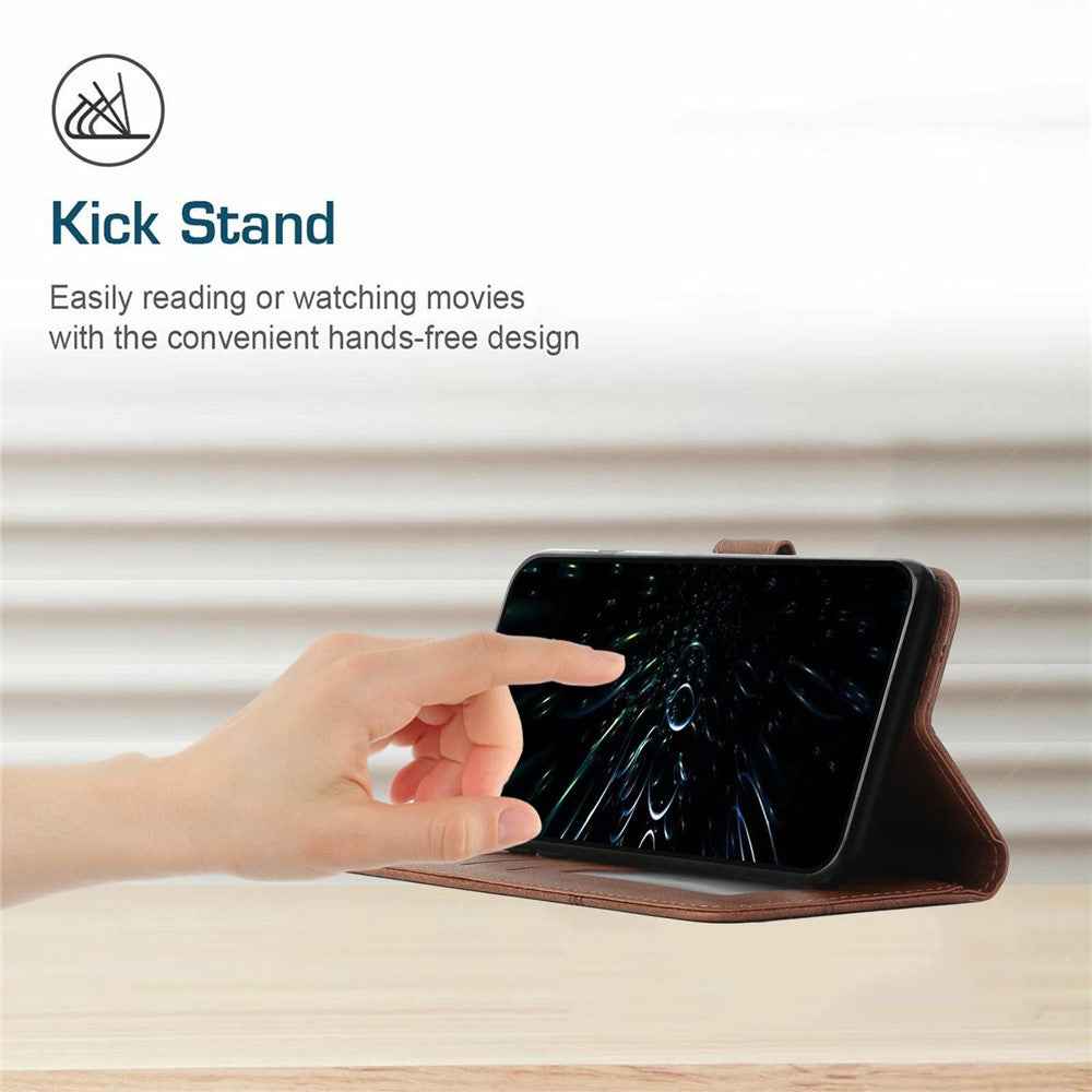For Xiaomi 17 Pro Leather Phone Case Foldable Stand Wallet Flip Cover with Strap - Brown