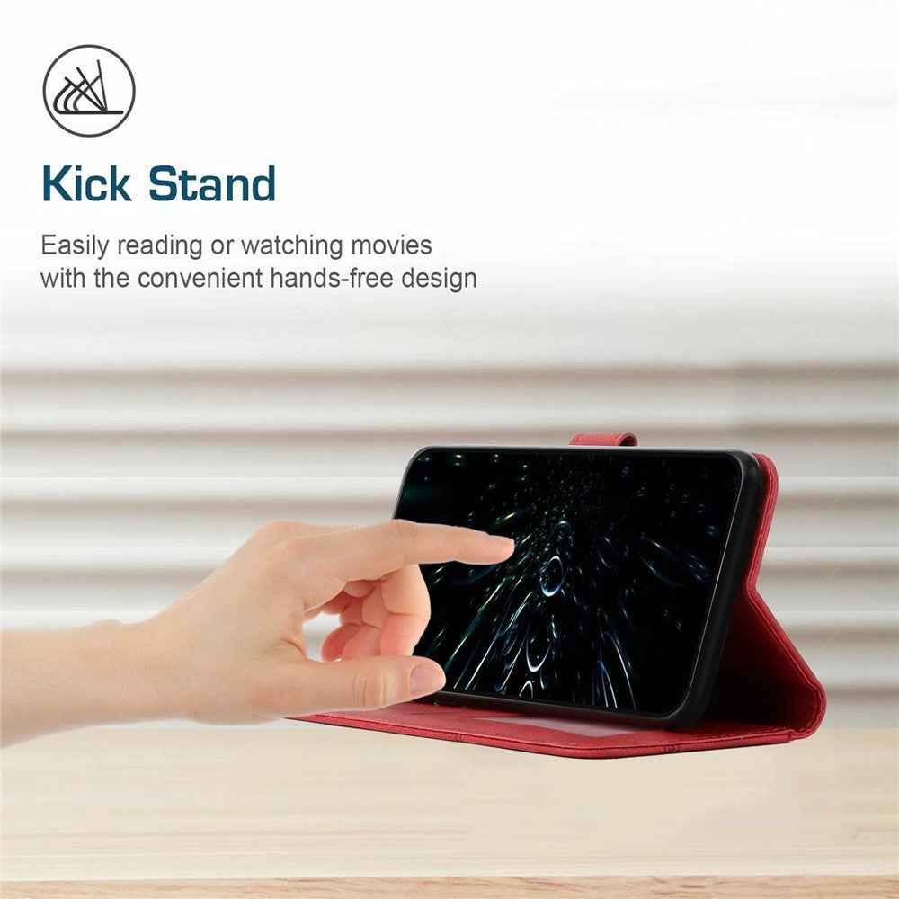 For Xiaomi 17 Pro Leather Phone Case Foldable Stand Wallet Flip Cover with Strap - Red