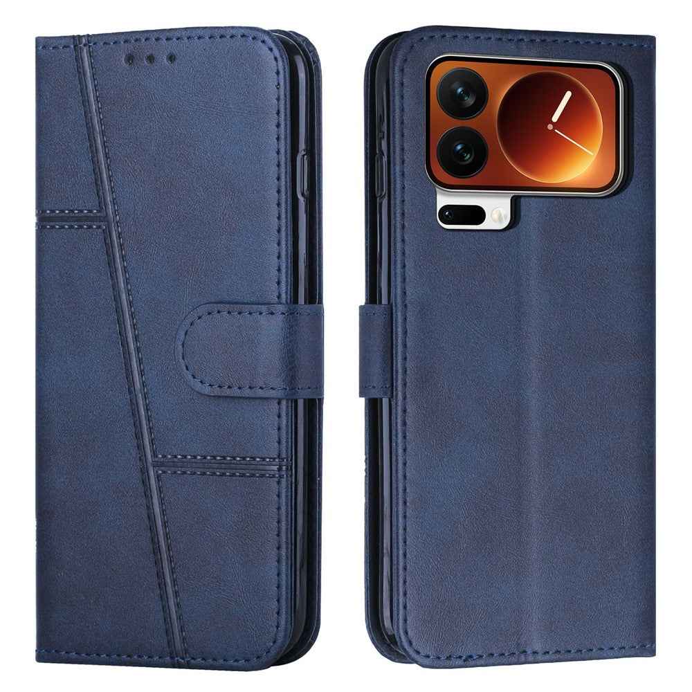 For Xiaomi 17 Pro Leather Phone Case Foldable Stand Wallet Flip Cover with Strap - Blue