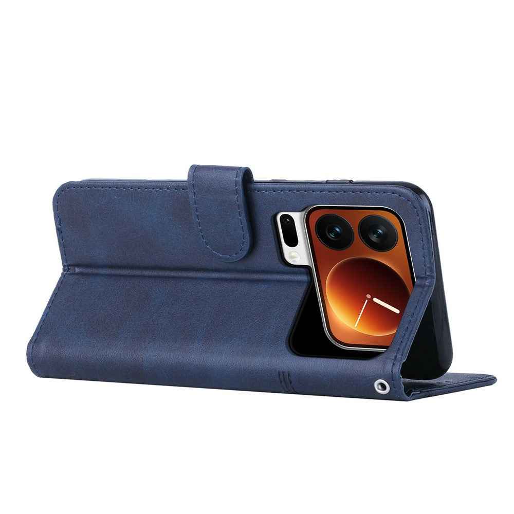 For Xiaomi 17 Pro Leather Phone Case Foldable Stand Wallet Flip Cover with Strap - Blue