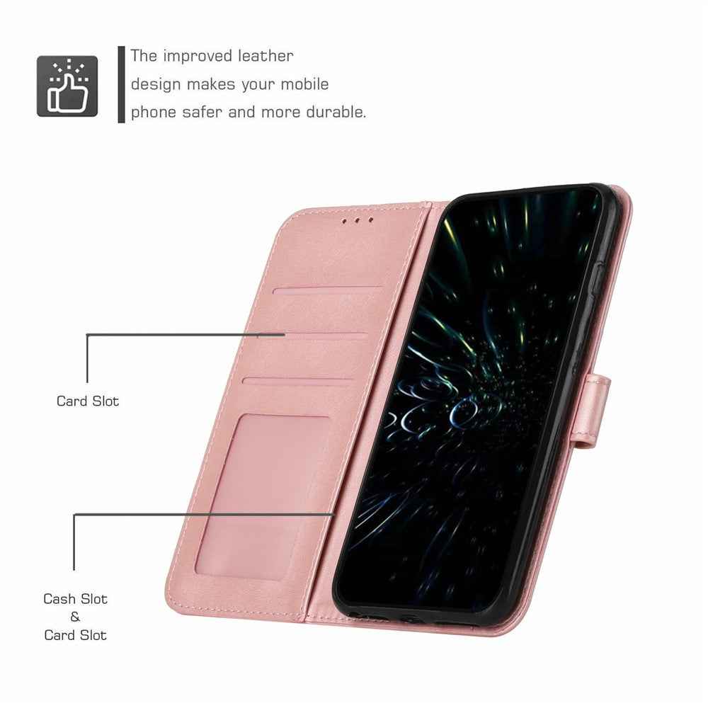 For Xiaomi 17 Pro Leather Phone Case Foldable Stand Wallet Flip Cover with Strap - Rose Gold