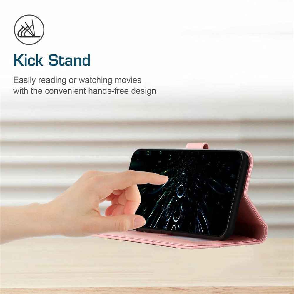 For Xiaomi 17 Pro Leather Phone Case Foldable Stand Wallet Flip Cover with Strap - Rose Gold