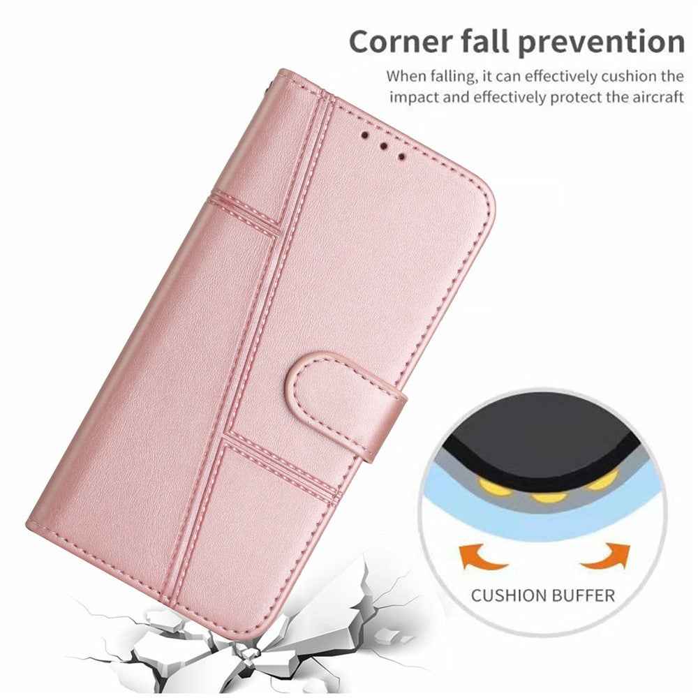For Xiaomi 17 Pro Leather Phone Case Foldable Stand Wallet Flip Cover with Strap - Rose Gold