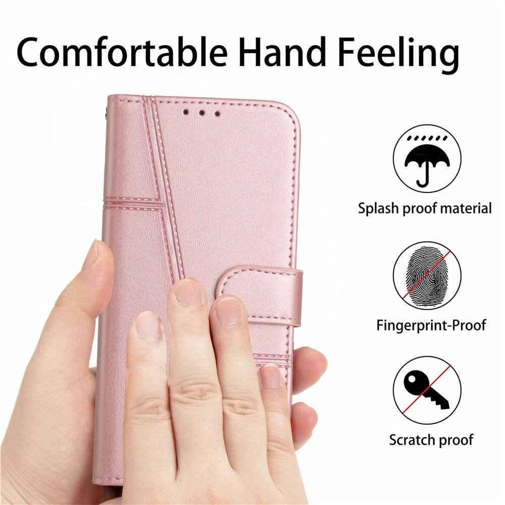 For Xiaomi 17 Pro Leather Phone Case Foldable Stand Wallet Flip Cover with Strap - Rose Gold