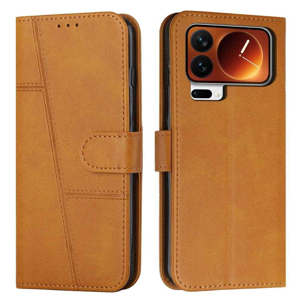 For Xiaomi 17 Pro Leather Phone Case Foldable Stand Wallet Flip Cover with Strap - Yellow