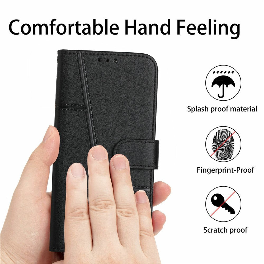 For Xiaomi 17 Pro Max Leather Phone Case Foldable Stand Wallet Flip Cover with Strap - Black
