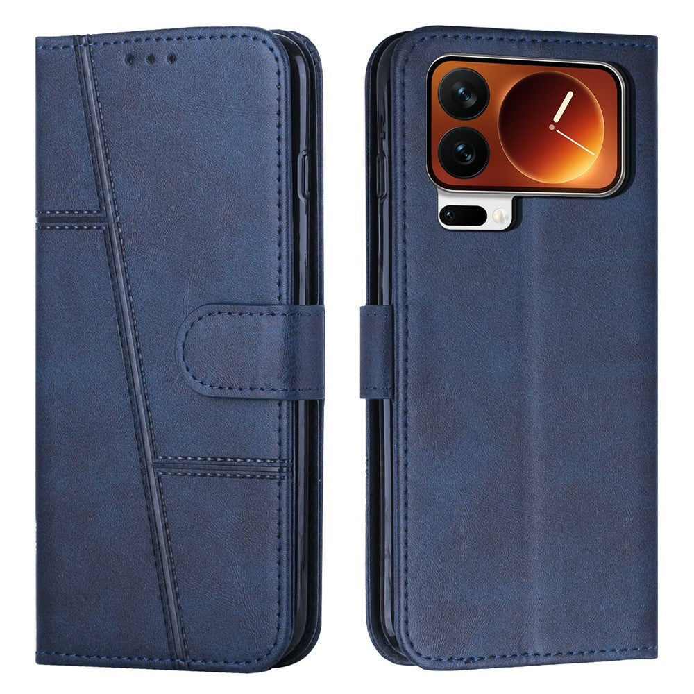 For Xiaomi 17 Pro Max Leather Phone Case Foldable Stand Wallet Flip Cover with Strap - Blue