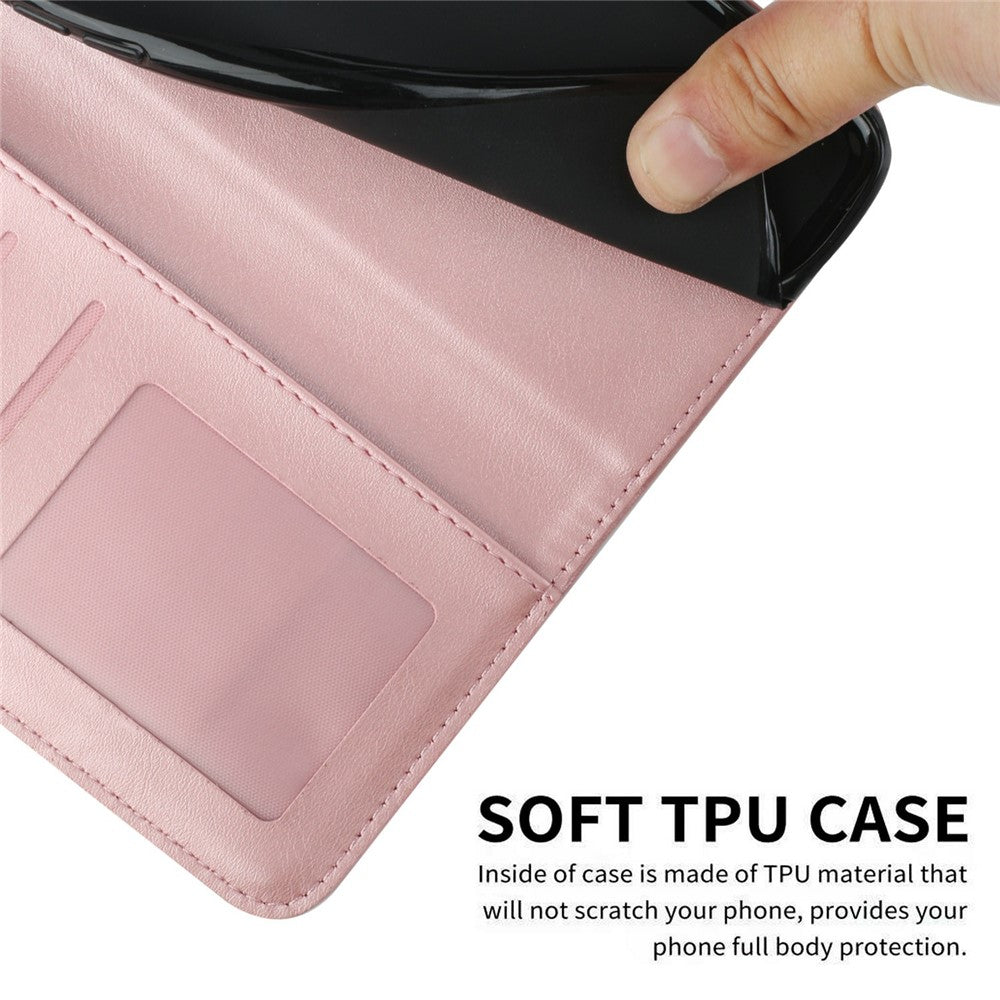 For Xiaomi 17 Pro Max Leather Phone Case Foldable Stand Wallet Flip Cover with Strap - Rose Gold