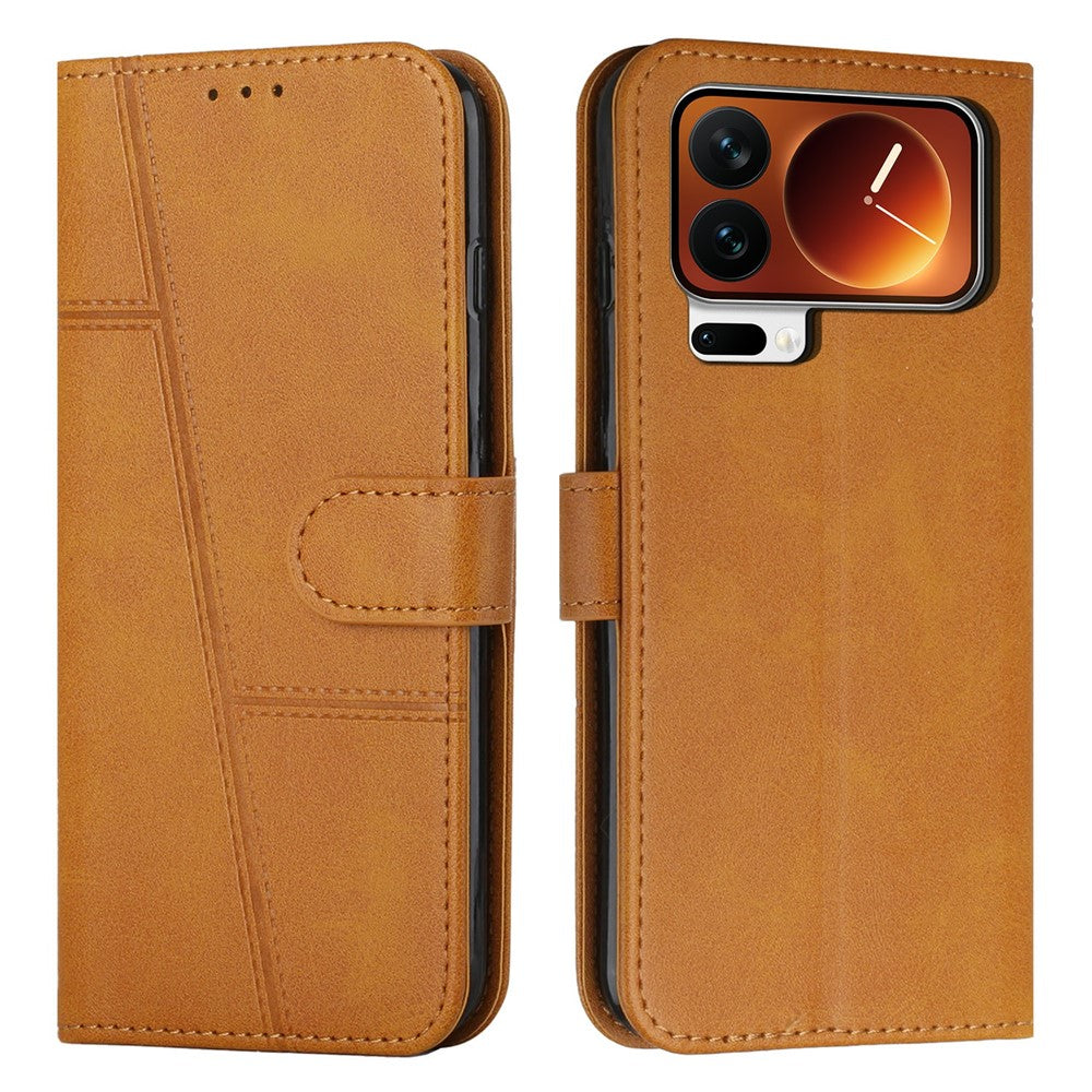 For Xiaomi 17 Pro Max Leather Phone Case Foldable Stand Wallet Flip Cover with Strap - Yellow