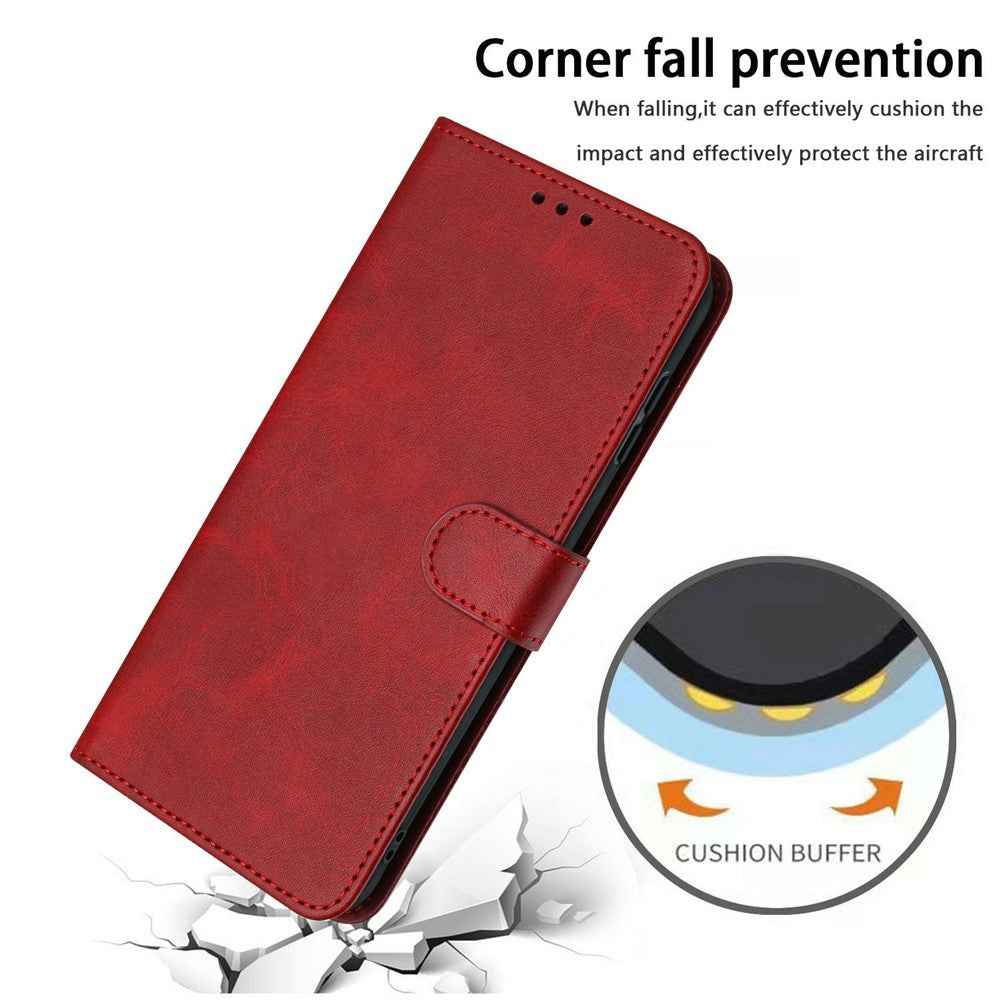 For Xiaomi 17 Pro Wallet Case Flip Stand Calf Texture PU Leather Phone Cover with Strap - Red