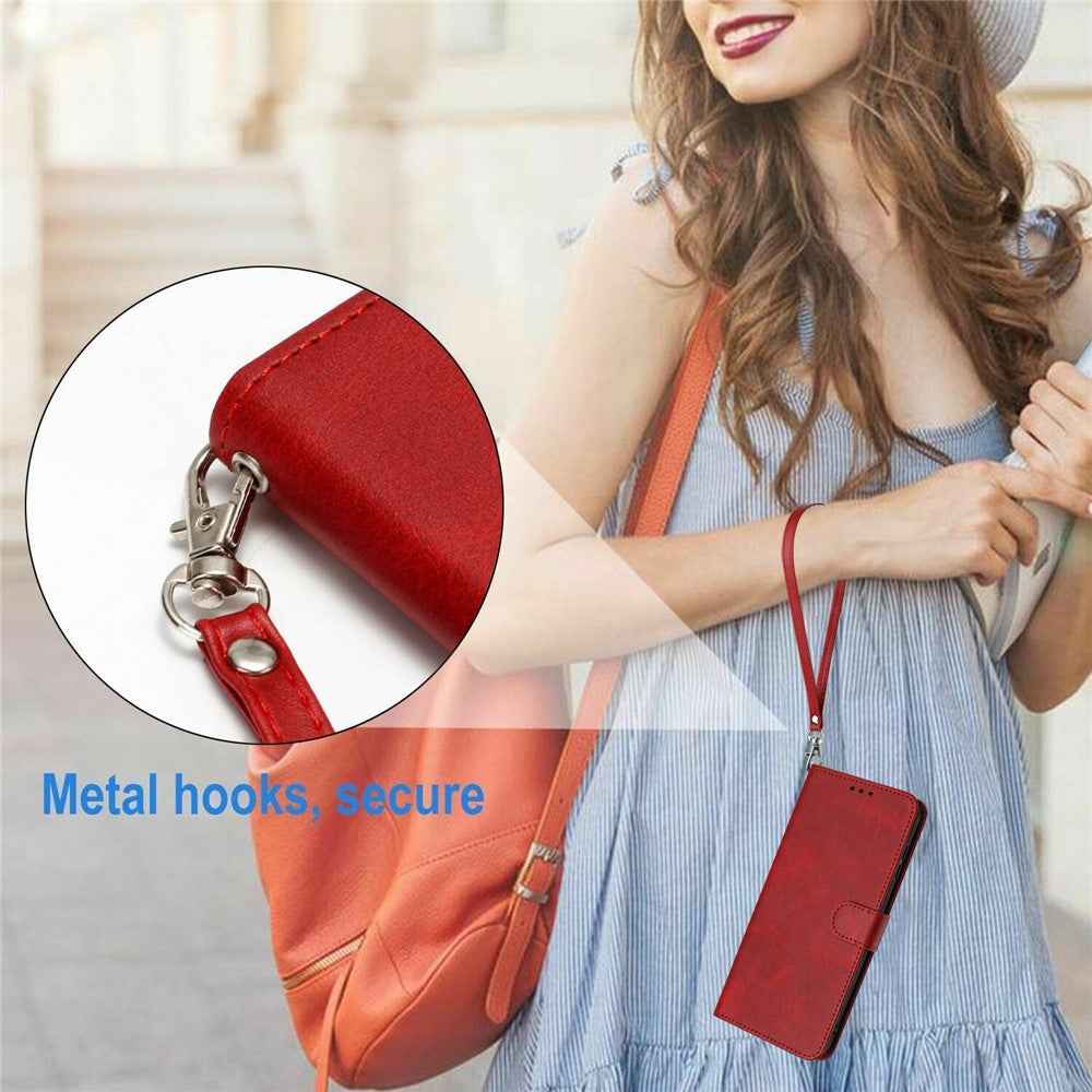 For Xiaomi 17 Pro Wallet Case Flip Stand Calf Texture PU Leather Phone Cover with Strap - Red