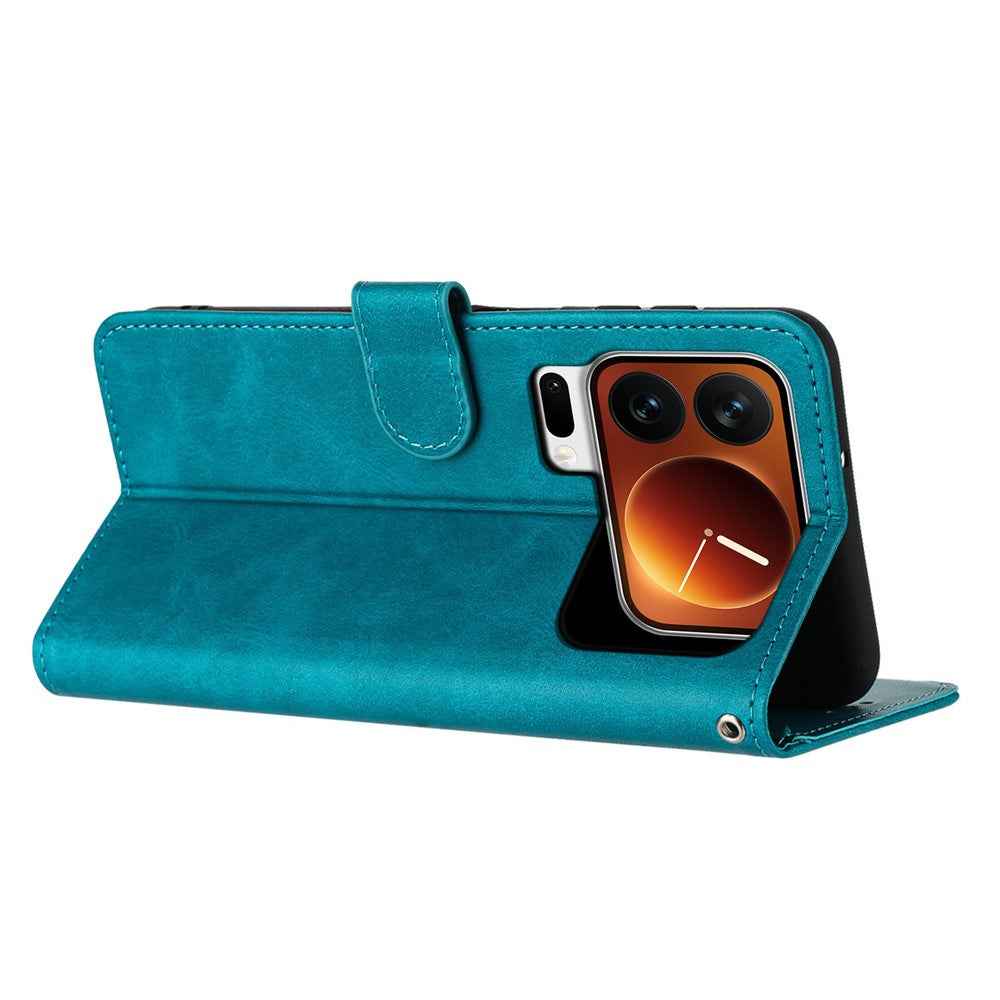 For Xiaomi 17 Pro Wallet Case Flip Stand Calf Texture PU Leather Phone Cover with Strap - Green