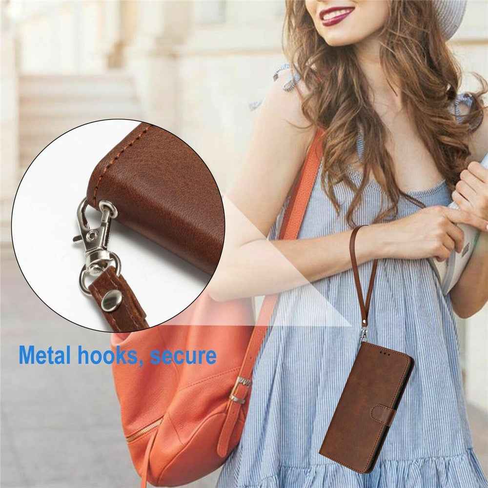For Xiaomi 17 Pro Wallet Case Flip Stand Calf Texture PU Leather Phone Cover with Strap - Brown