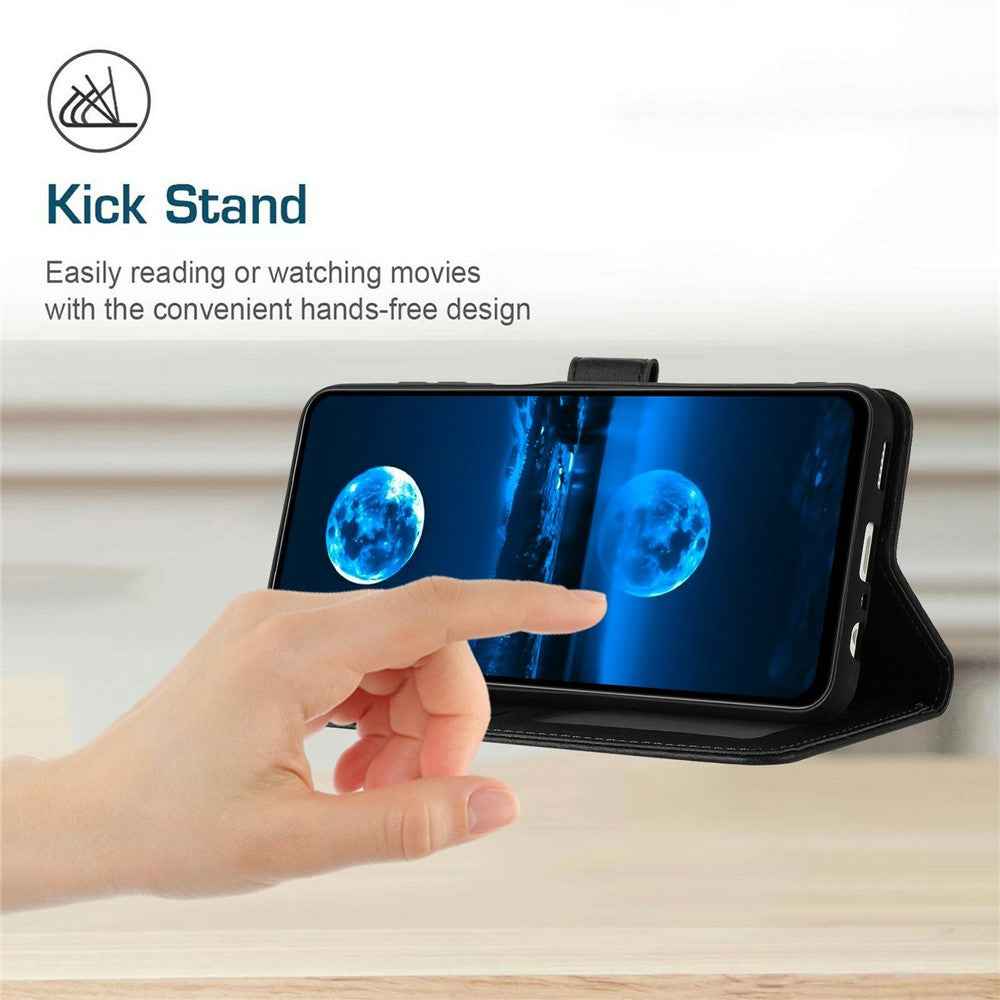 For Xiaomi 17 Pro Wallet Case Flip Stand Calf Texture PU Leather Phone Cover with Strap - Black