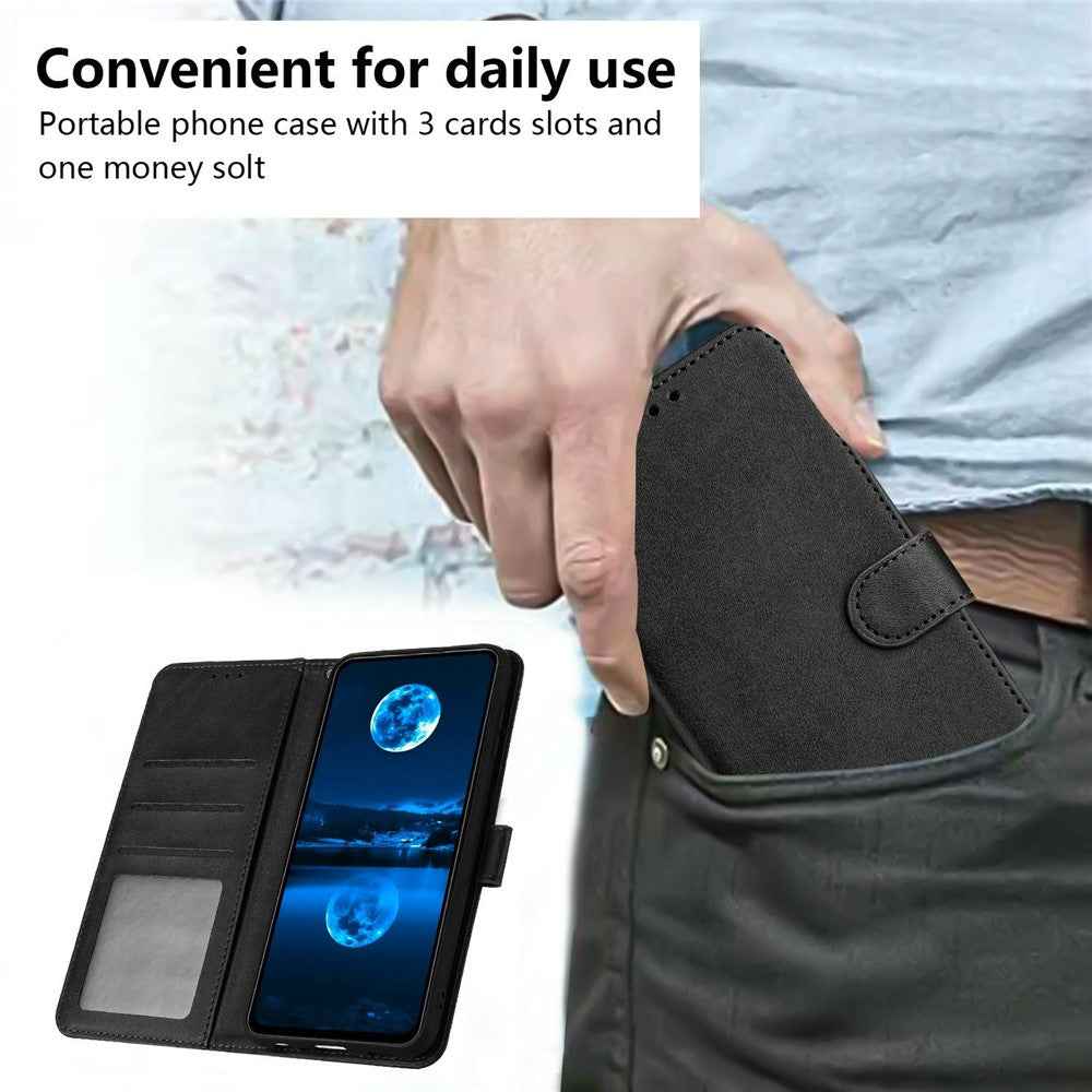 For Xiaomi 17 Pro Wallet Case Flip Stand Calf Texture PU Leather Phone Cover with Strap - Black