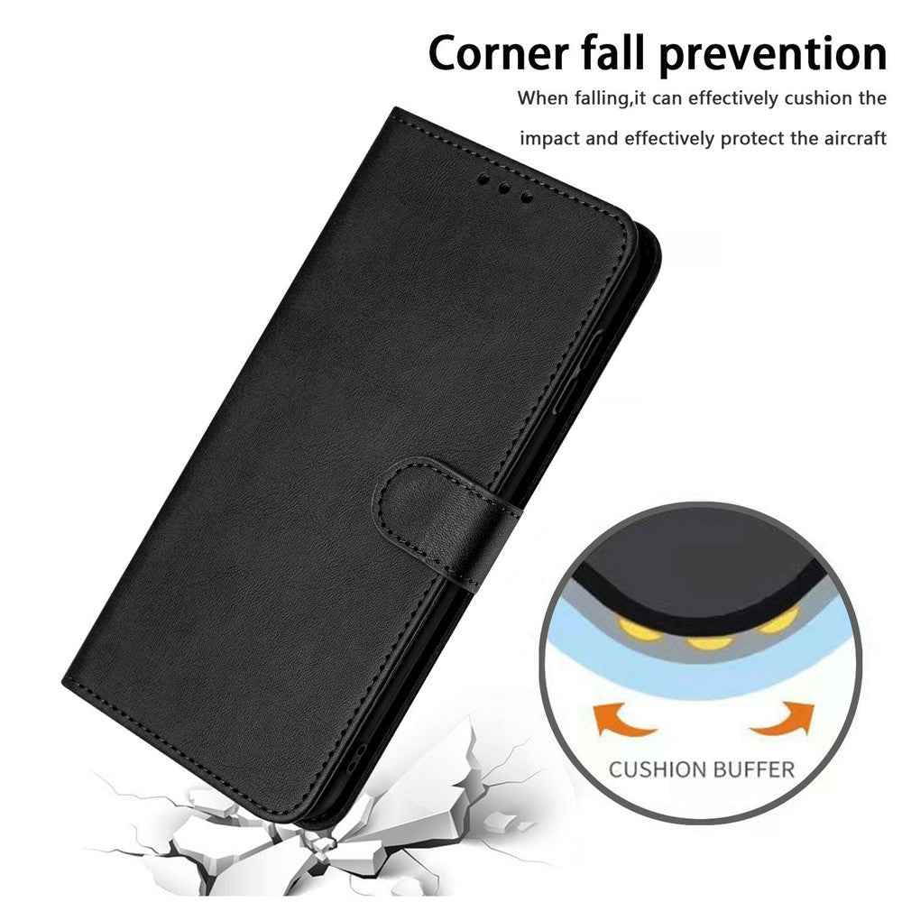 For Xiaomi 17 Pro Wallet Case Flip Stand Calf Texture PU Leather Phone Cover with Strap - Black
