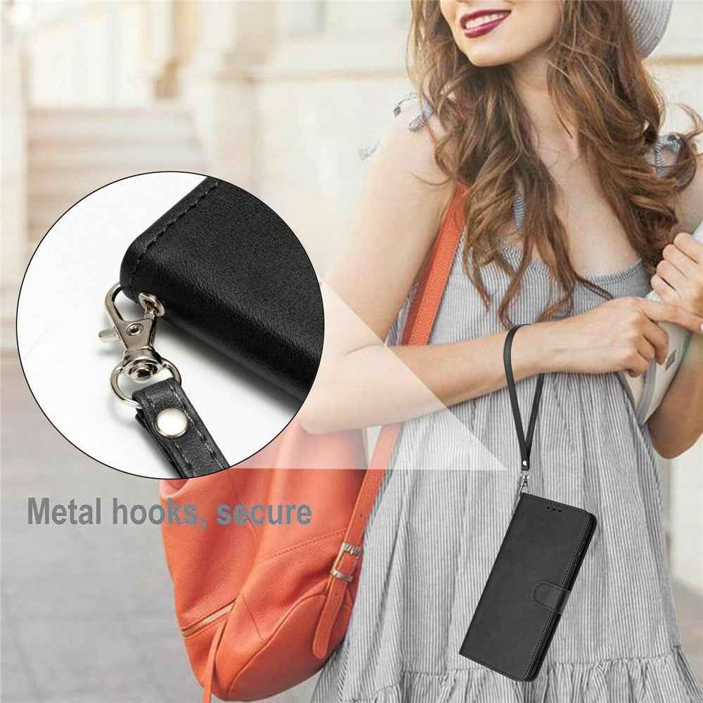 For Xiaomi 17 Pro Wallet Case Flip Stand Calf Texture PU Leather Phone Cover with Strap - Black