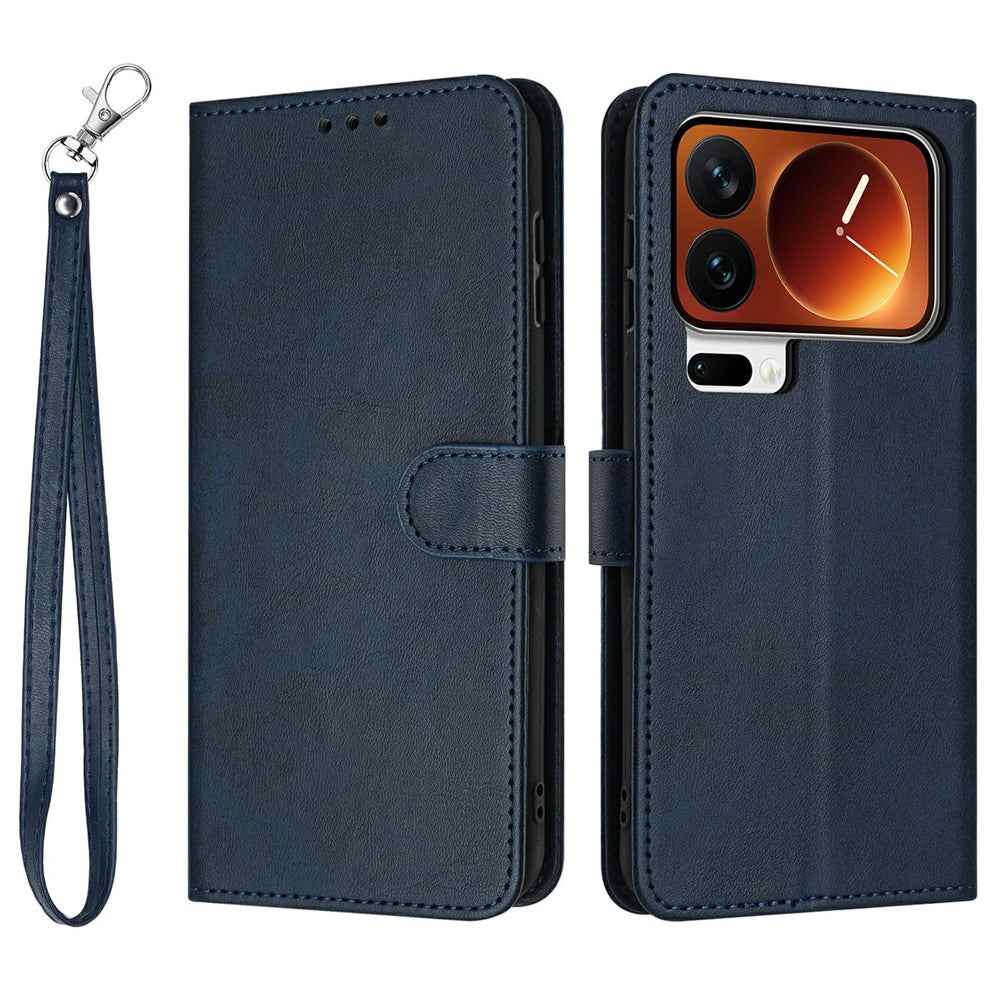 For Xiaomi 17 Pro Wallet Case Flip Stand Calf Texture PU Leather Phone Cover with Strap - Sapphire