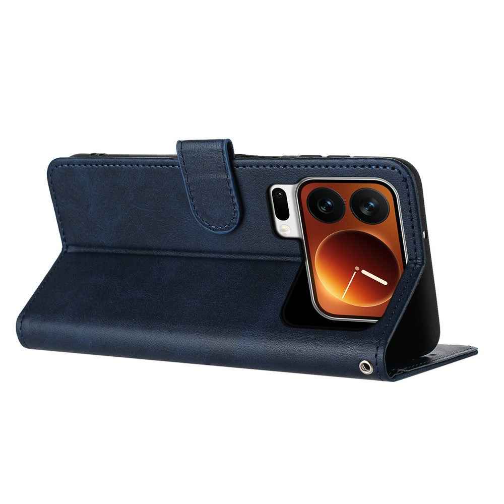 For Xiaomi 17 Pro Wallet Case Flip Stand Calf Texture PU Leather Phone Cover with Strap - Sapphire