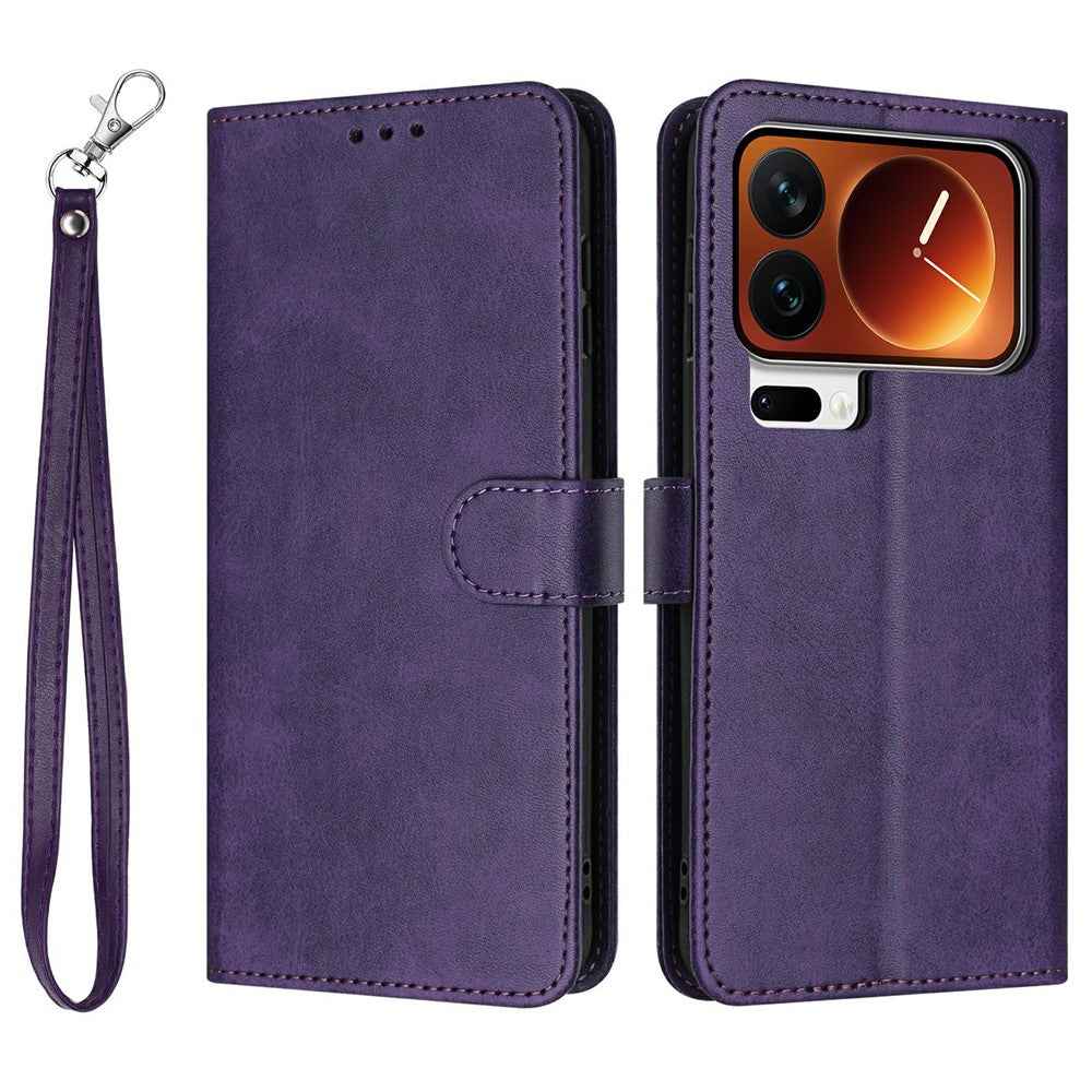 For Xiaomi 17 Pro Wallet Case Flip Stand Calf Texture PU Leather Phone Cover with Strap - Purple