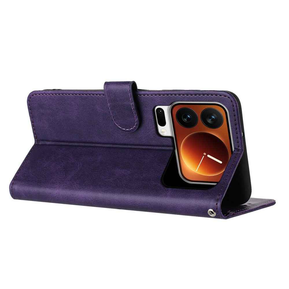 For Xiaomi 17 Pro Wallet Case Flip Stand Calf Texture PU Leather Phone Cover with Strap - Purple