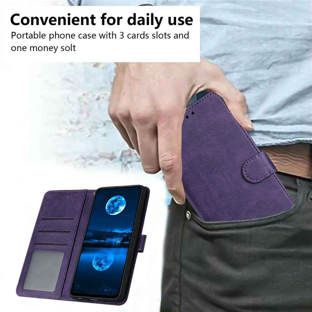 For Xiaomi 17 Pro Wallet Case Flip Stand Calf Texture PU Leather Phone Cover with Strap - Purple