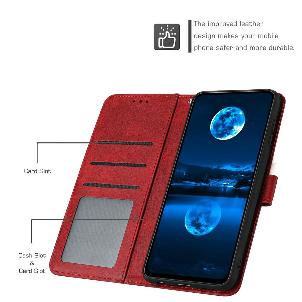 For Xiaomi 17 Pro Max Wallet Case Flip Stand Calf Texture PU Leather Phone Cover with Strap - Red