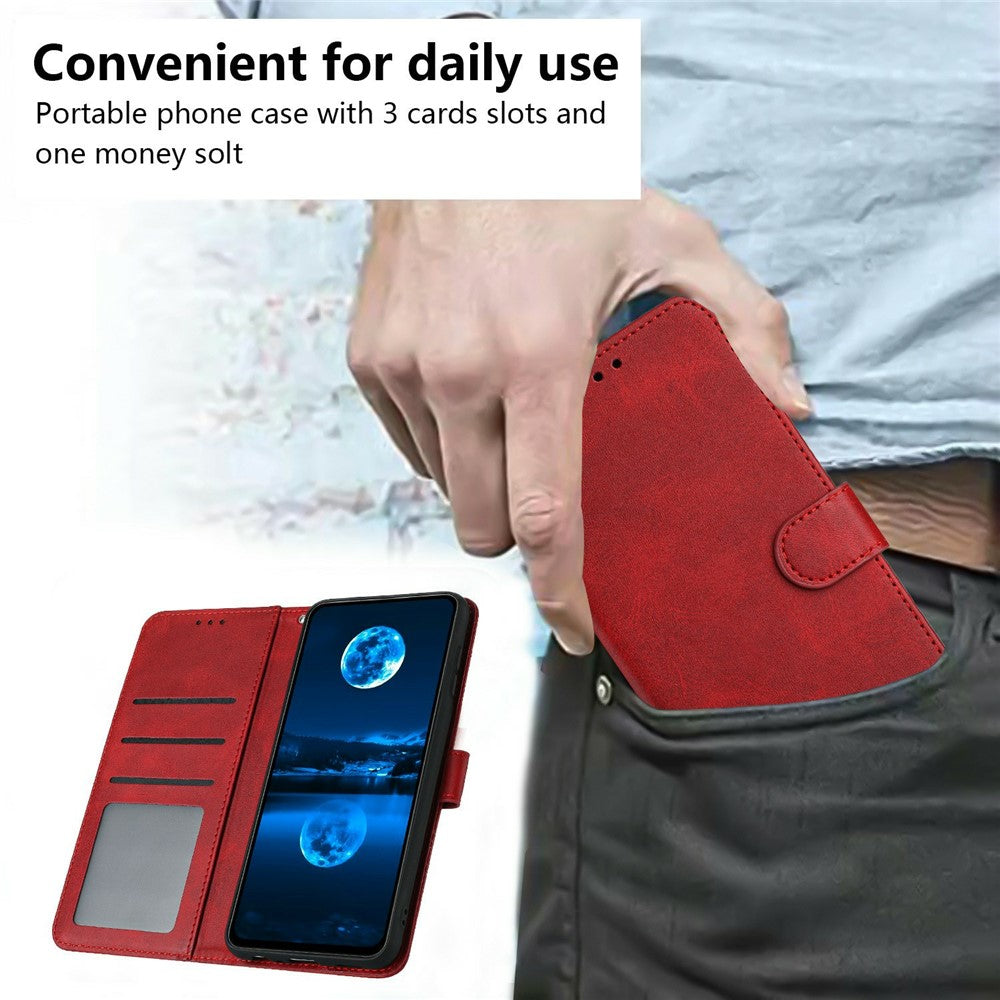 For Xiaomi 17 Pro Max Wallet Case Flip Stand Calf Texture PU Leather Phone Cover with Strap - Red