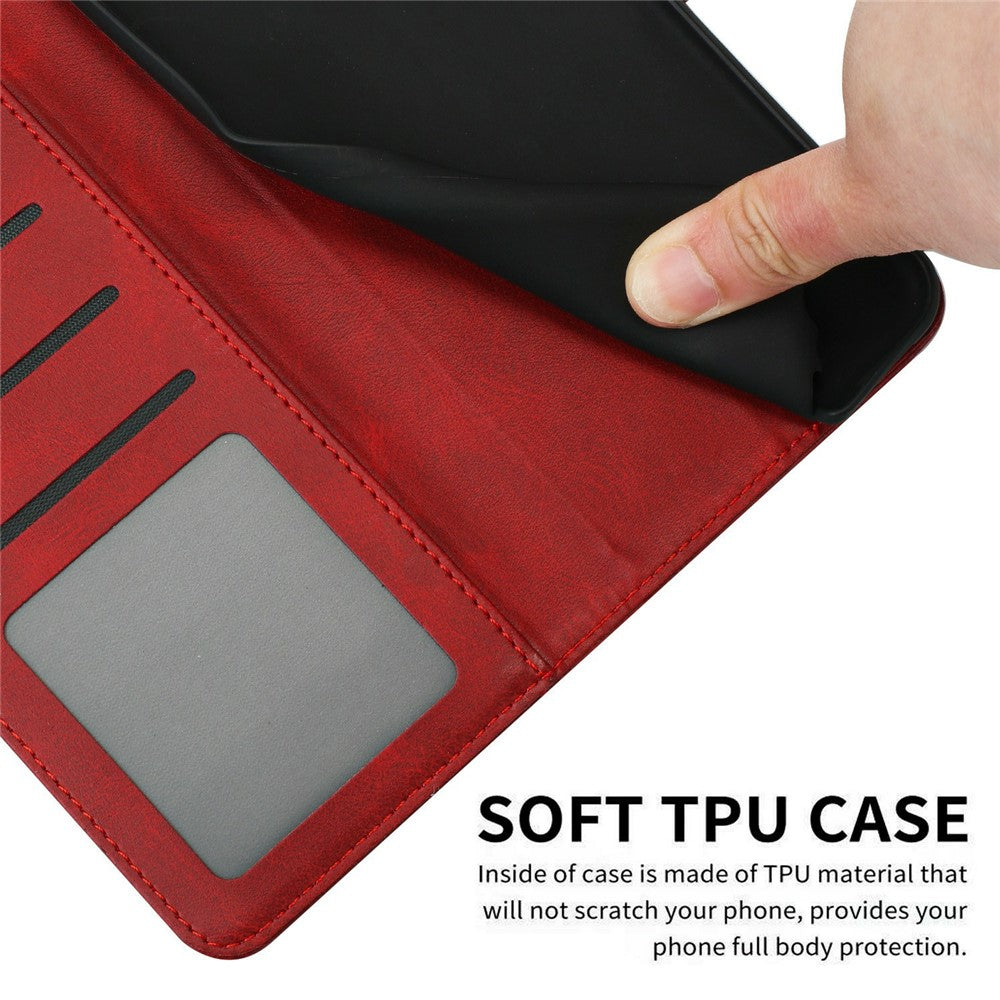 For Xiaomi 17 Pro Max Wallet Case Flip Stand Calf Texture PU Leather Phone Cover with Strap - Red