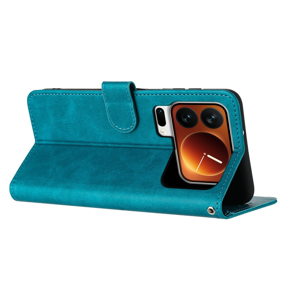 For Xiaomi 17 Pro Max Wallet Case Flip Stand Calf Texture PU Leather Phone Cover with Strap - Green