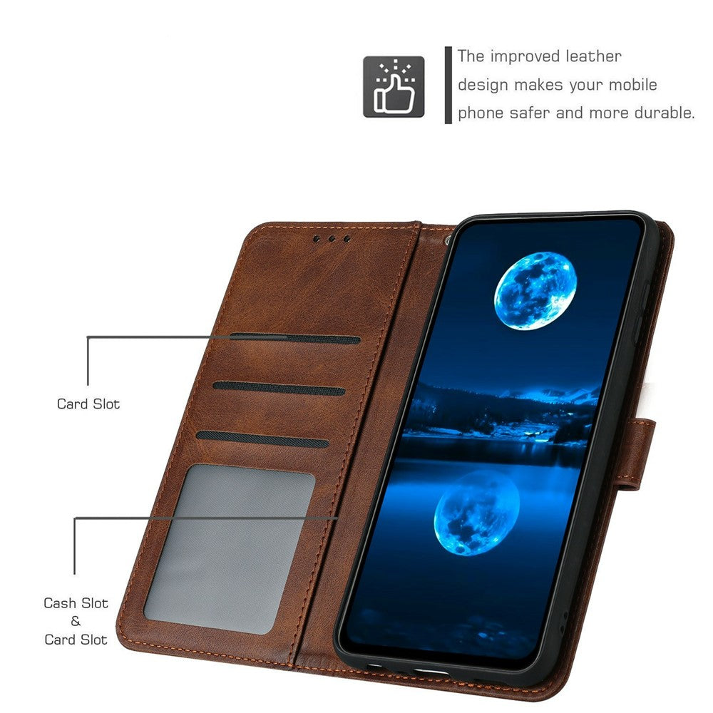 For Xiaomi 17 Pro Max Wallet Case Flip Stand Calf Texture PU Leather Phone Cover with Strap - Brown