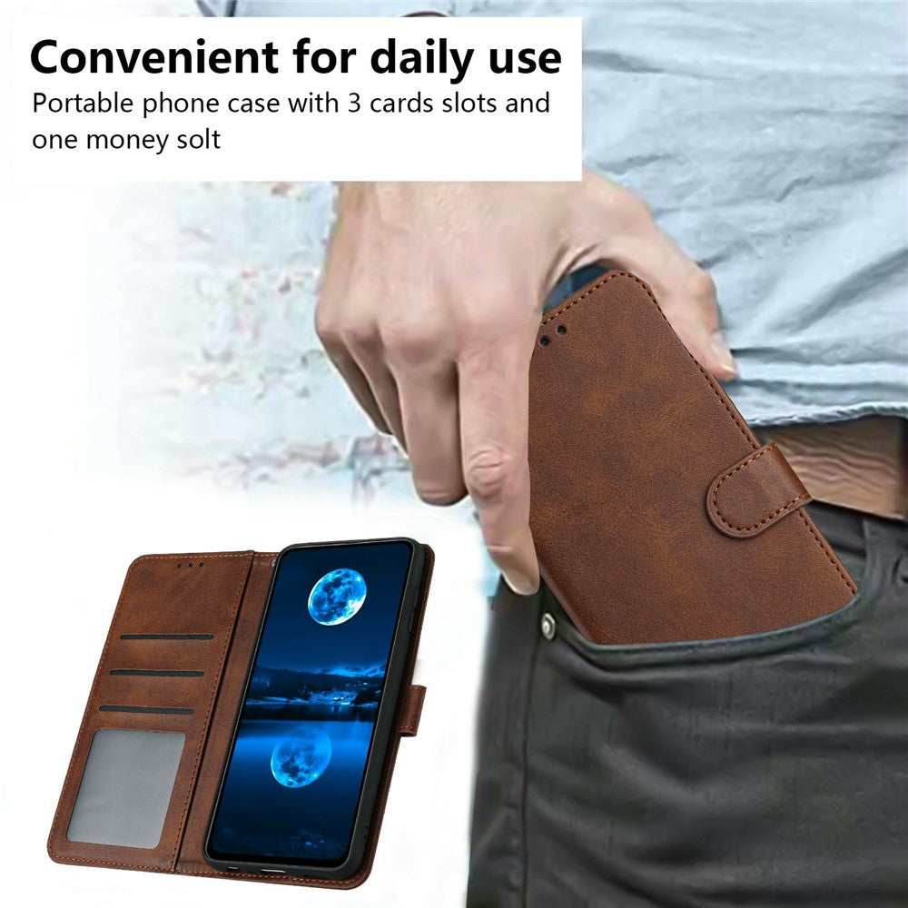 For Xiaomi 17 Pro Max Wallet Case Flip Stand Calf Texture PU Leather Phone Cover with Strap - Brown