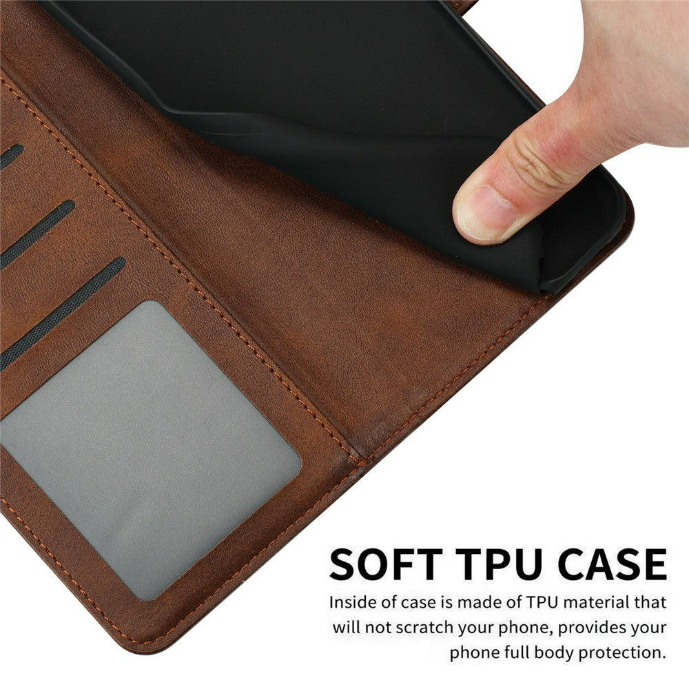 For Xiaomi 17 Pro Max Wallet Case Flip Stand Calf Texture PU Leather Phone Cover with Strap - Brown