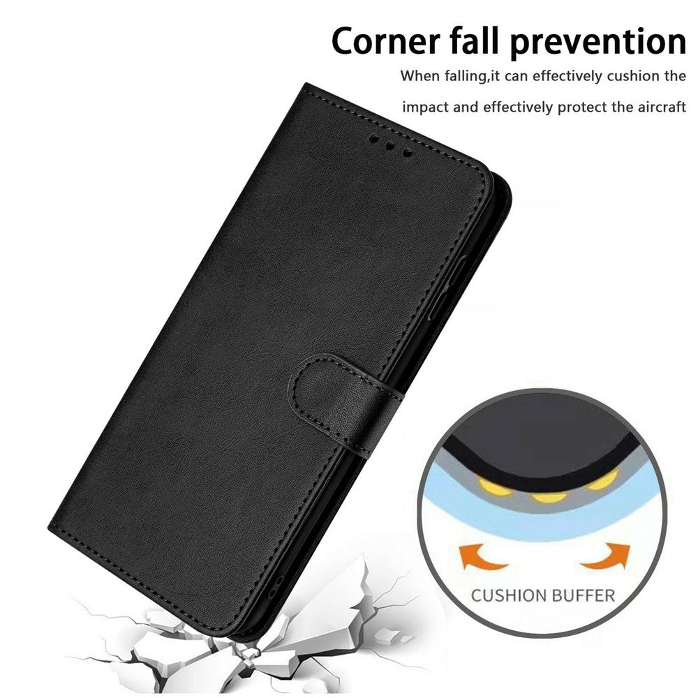 For Xiaomi 17 Pro Max Wallet Case Flip Stand Calf Texture PU Leather Phone Cover with Strap - Black