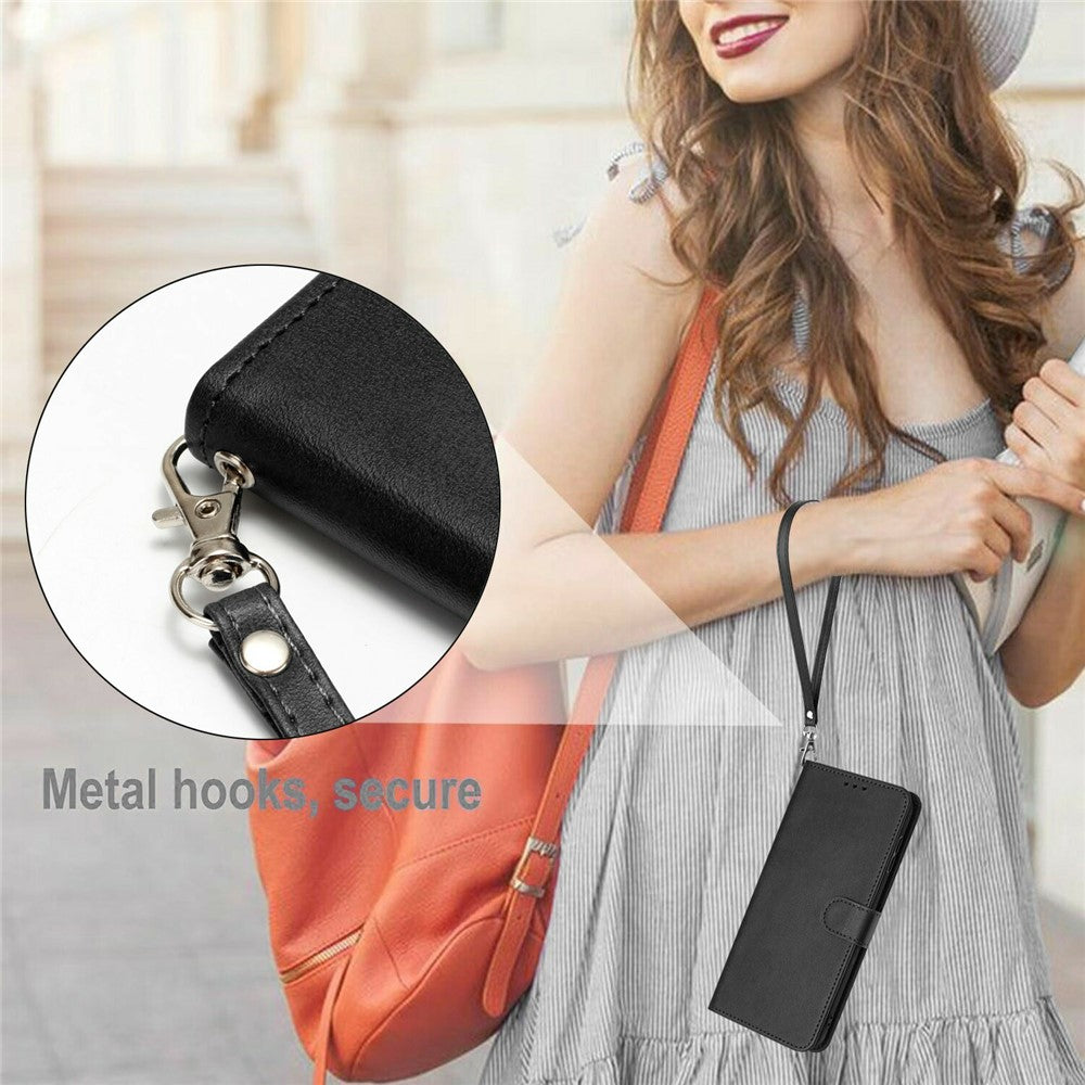 For Xiaomi 17 Pro Max Wallet Case Flip Stand Calf Texture PU Leather Phone Cover with Strap - Black