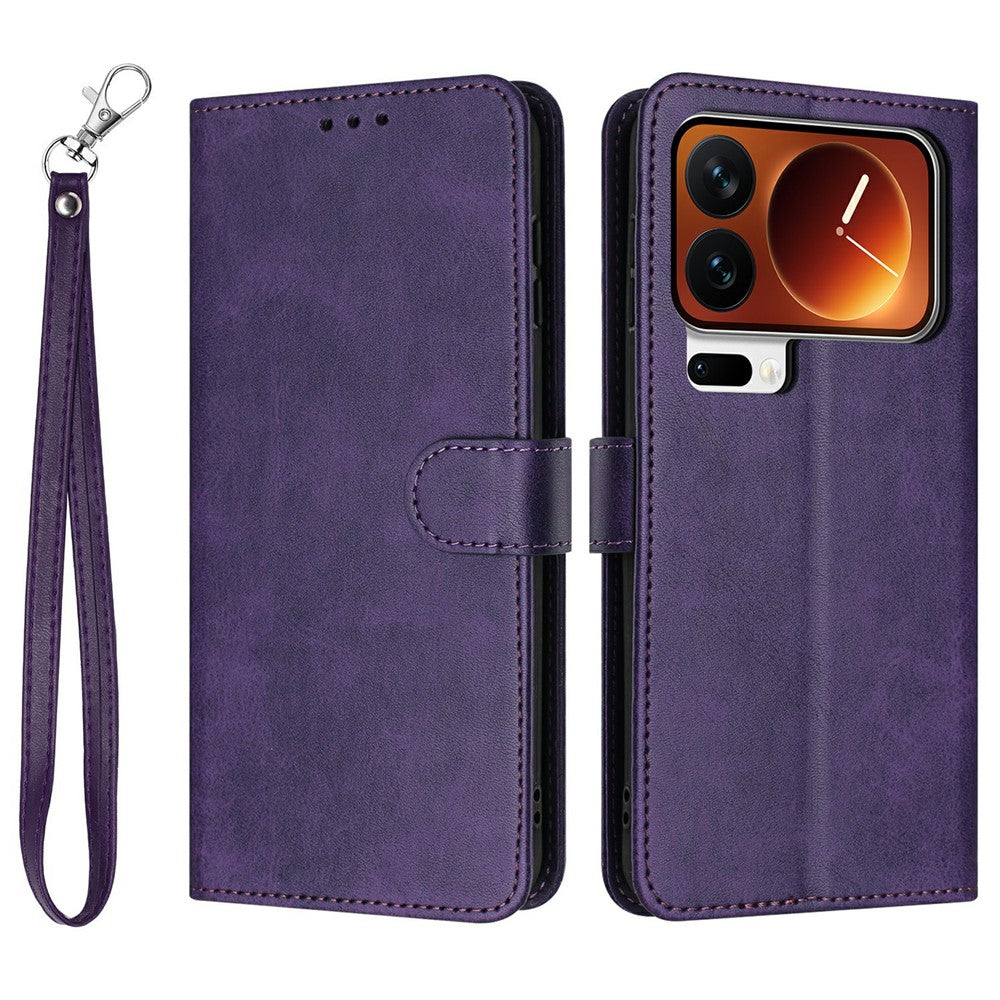 For Xiaomi 17 Pro Max Wallet Case Flip Stand Calf Texture PU Leather Phone Cover with Strap - Purple