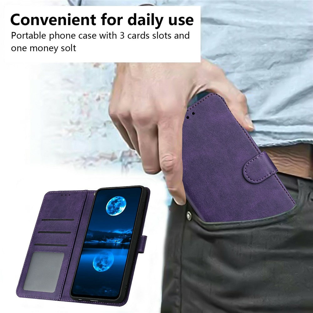 For Xiaomi 17 Pro Max Wallet Case Flip Stand Calf Texture PU Leather Phone Cover with Strap - Purple