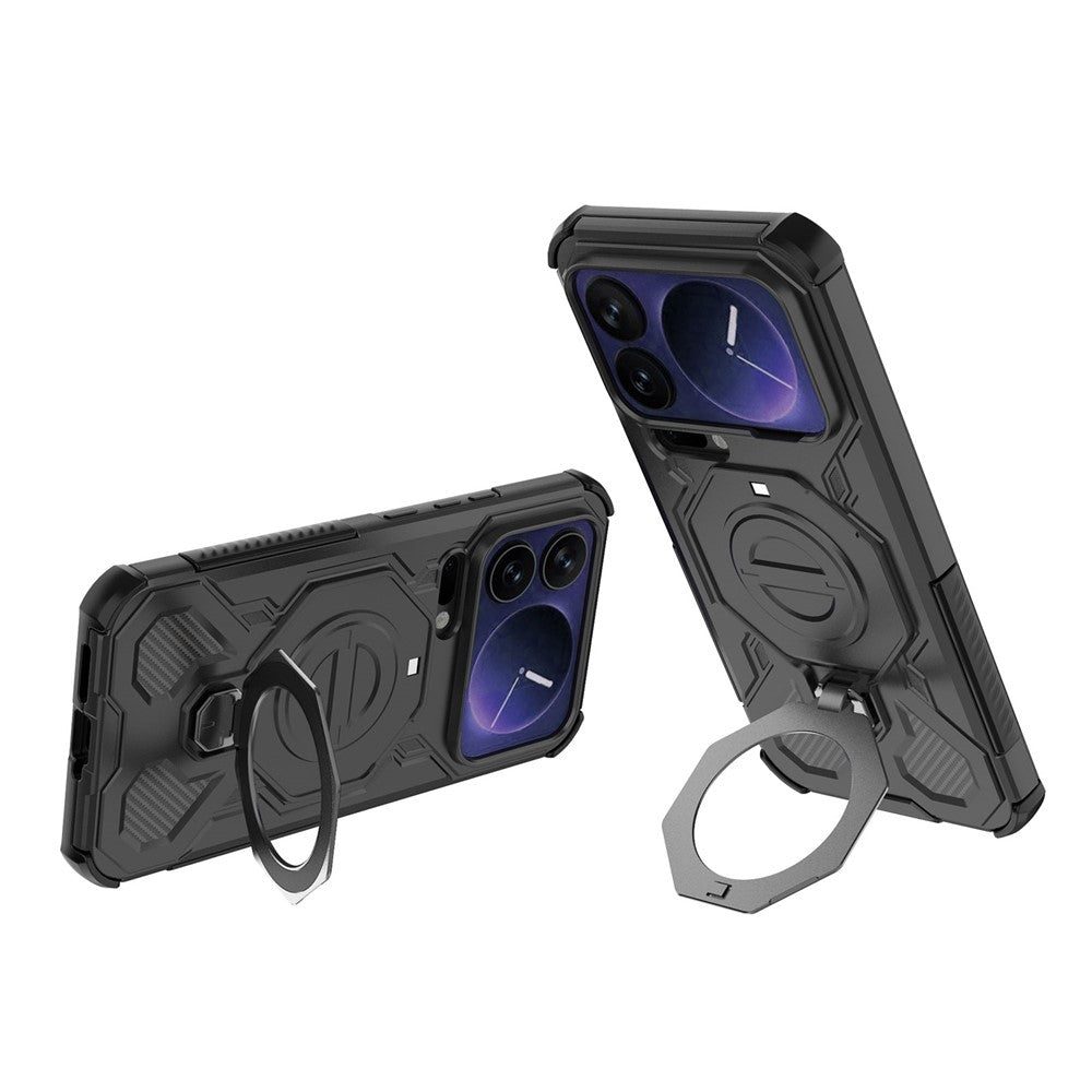 For Xiaomi 17 Pro Max Magnetic Case Rotating Metal Kickstand Shockproof PC + TPU Phone Back Cover - Black