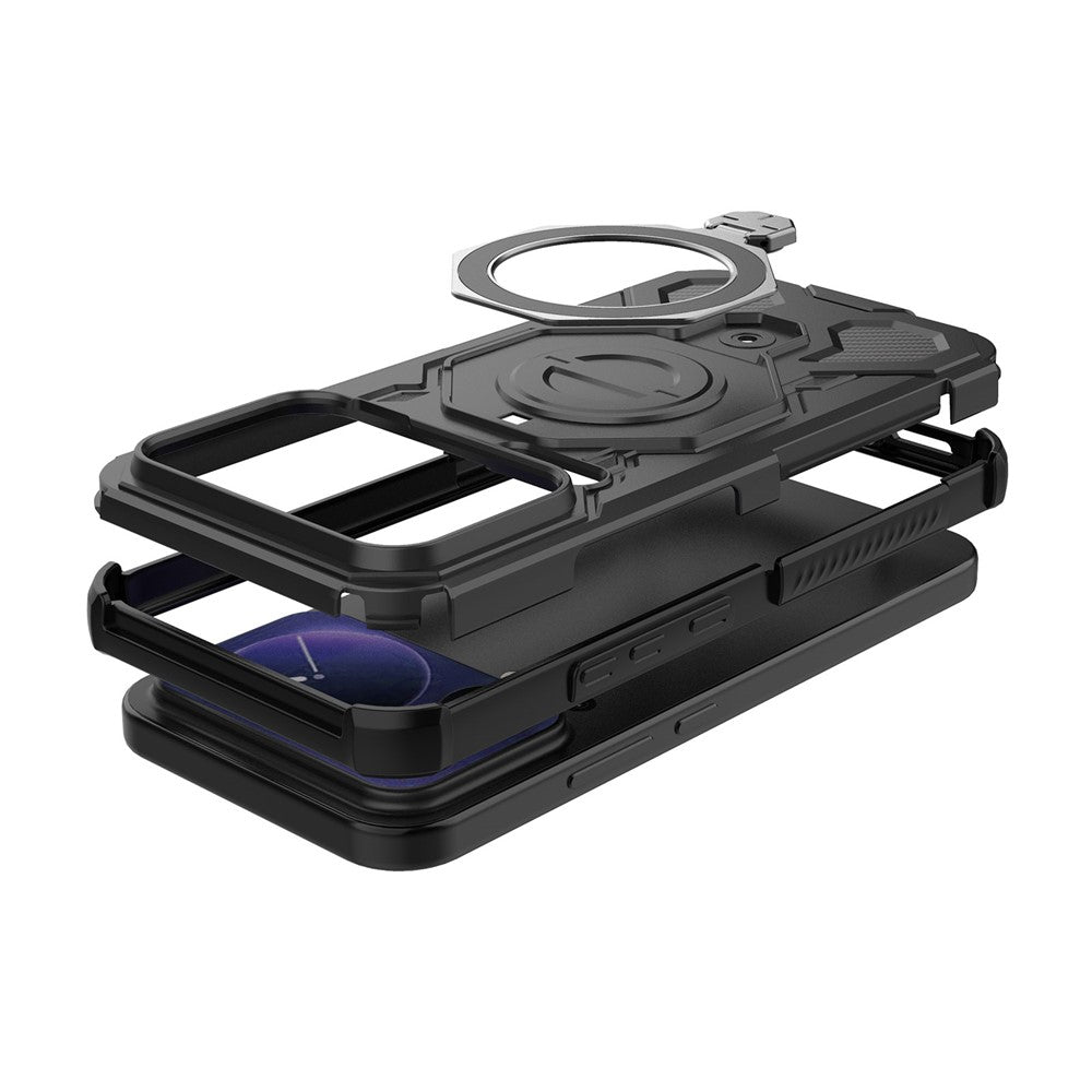 For Xiaomi 17 Pro Max Magnetic Case Rotating Metal Kickstand Shockproof PC + TPU Phone Back Cover - Black