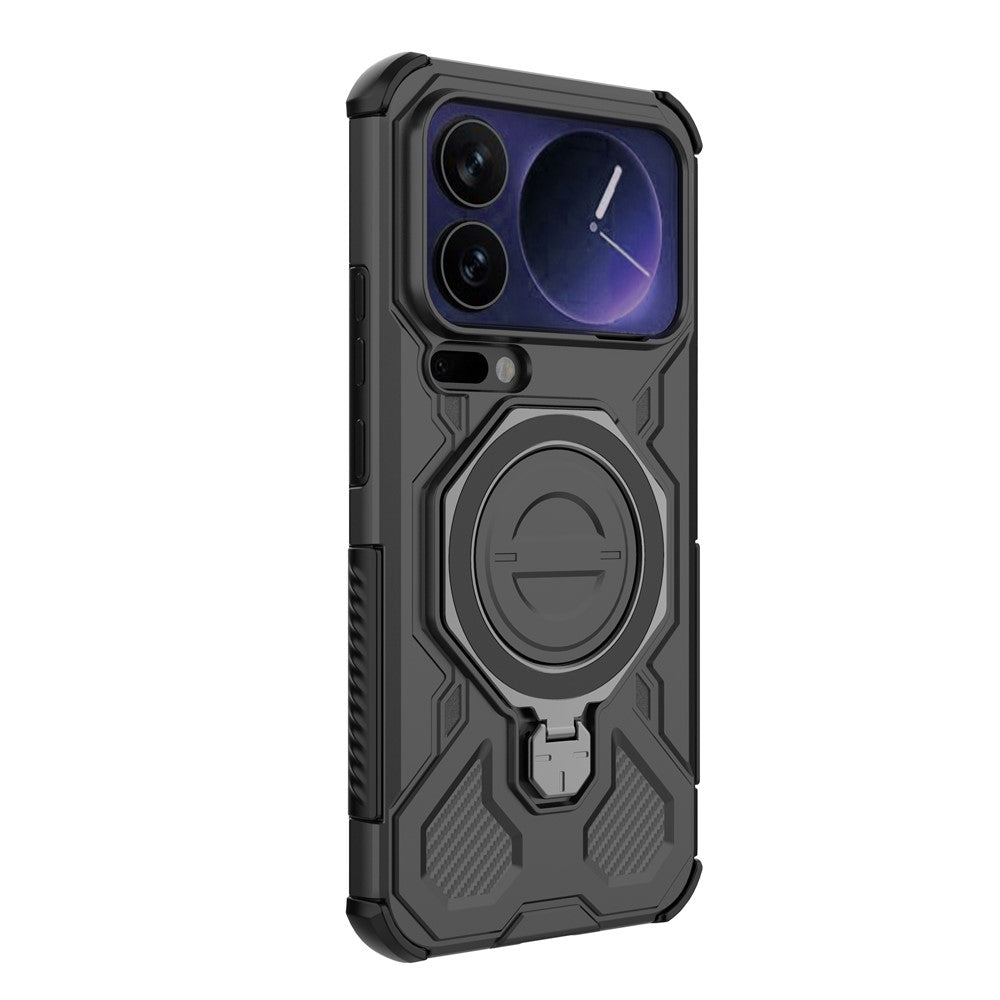 For Xiaomi 17 Pro Max Magnetic Case Rotating Metal Kickstand Shockproof PC + TPU Phone Back Cover - Black