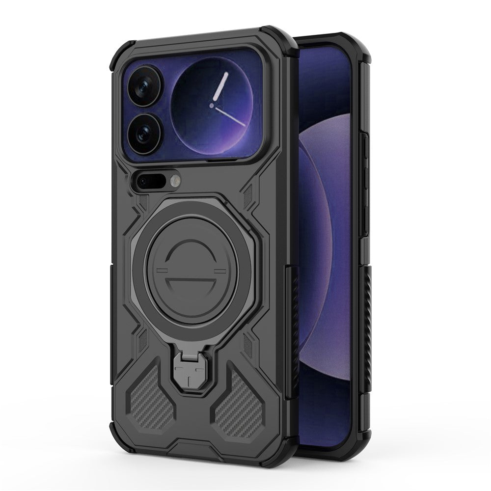 For Xiaomi 17 Pro Max Magnetic Case Rotating Metal Kickstand Shockproof PC + TPU Phone Back Cover - Black