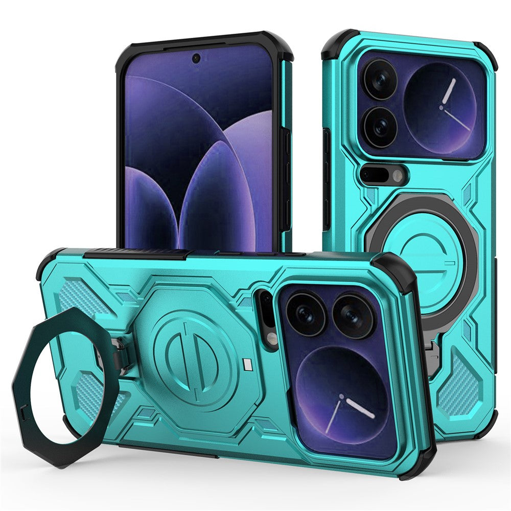 For Xiaomi 17 Pro Max Magnetic Case Rotating Metal Kickstand Shockproof PC + TPU Phone Back Cover - Baby Blue